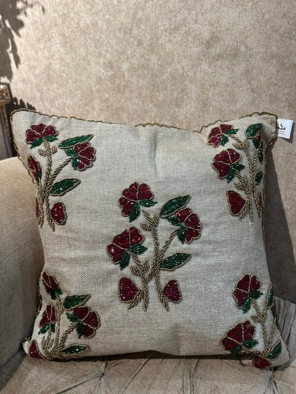 Hand-Made Beaded Cushion Cover: A Touch of Artistry for Your Home
