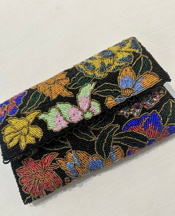 Elegant Black Hand Embellished Clutch