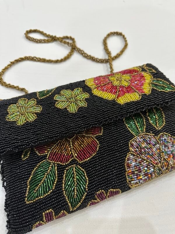 Elegant Black Hand Embellished Clutch
