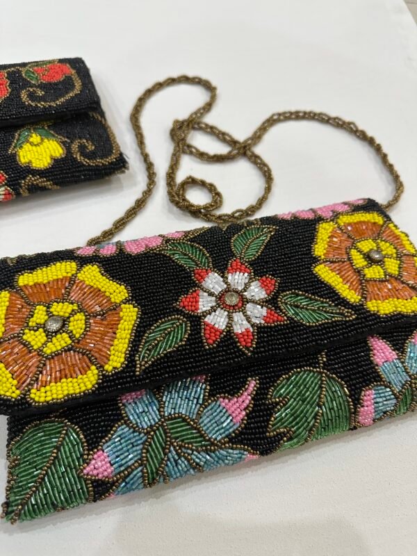 Elegant Black Hand Embellished Clutch
