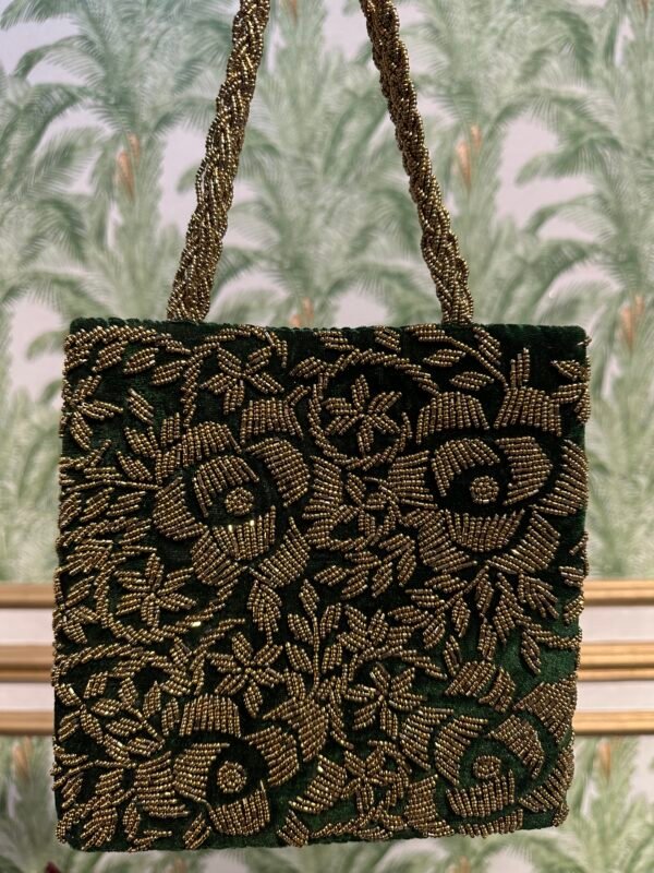 Green hand embellished bridal bag