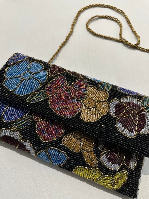 Elegant Black Hand Embellished Clutch
