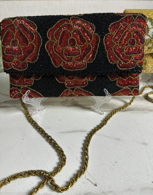 Elegant Black Hand Embellished Clutch