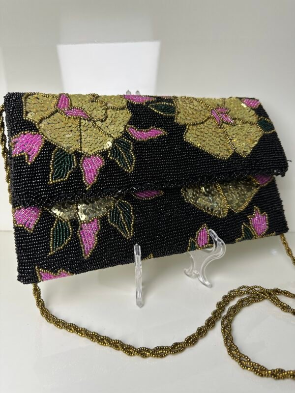 Elegant Black Hand Embellished Clutch