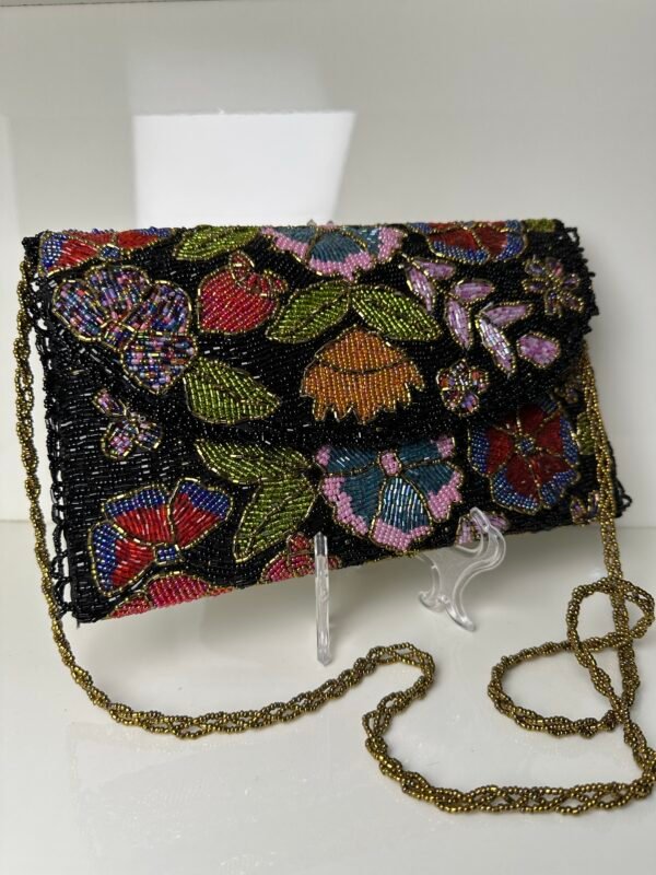 Elegant Black Hand Embellished Clutch