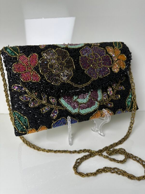 Elegant Black Hand Embellished Clutch