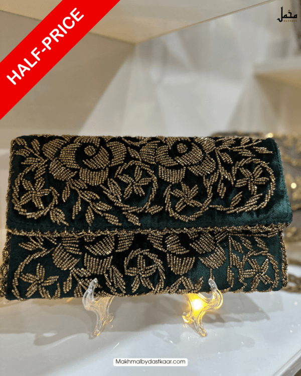 Hand crafted velvet beaded clutch