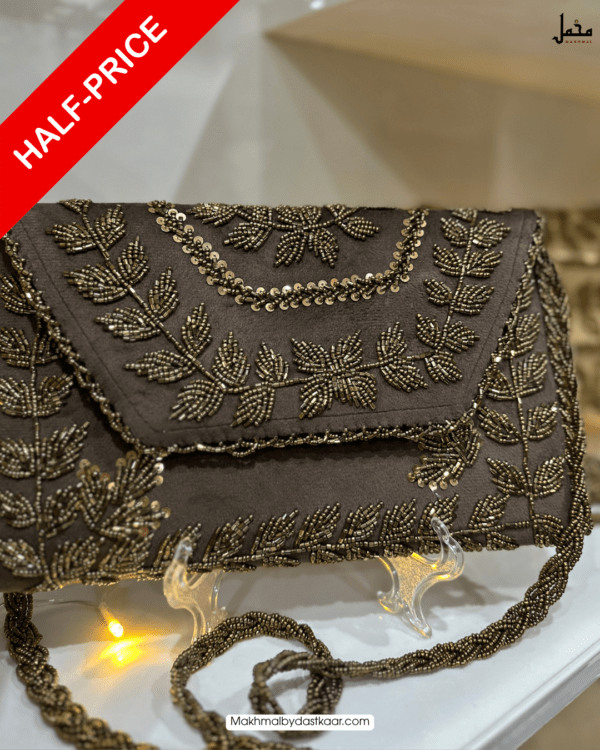 Hand crafted velvet beaded clutch