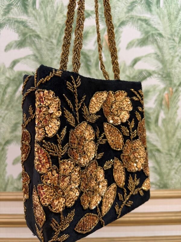 3D Hand Embellished Gold Sequins Bag