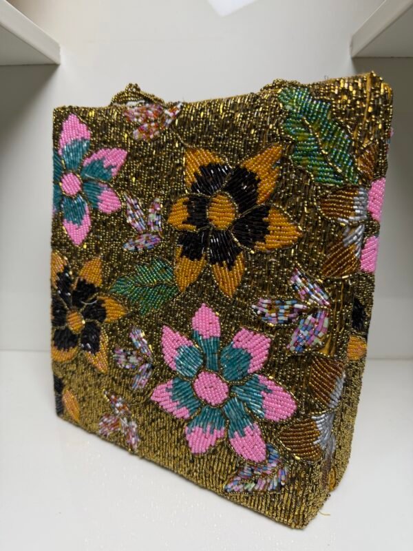 3D Embellished Premium Floral Gold Bag