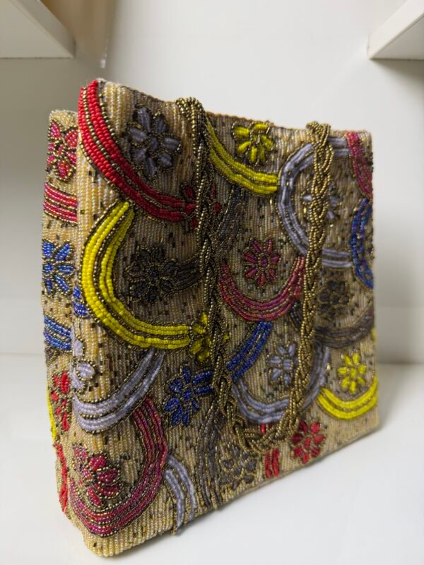 3D Embellished Premium Floral Gold Bag