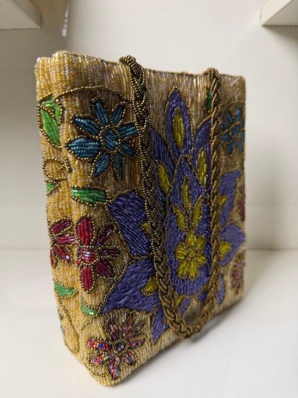 3D Embellished Premium Floral Gold Bag
