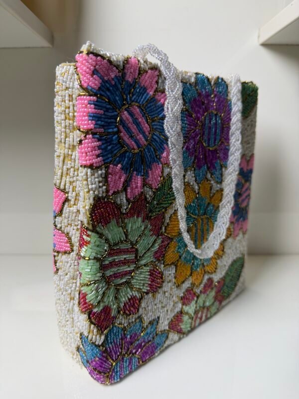 3D Embellished Premium Floral White Bag