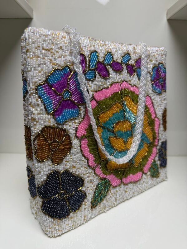 3D Embellished Premium Floral White Bag