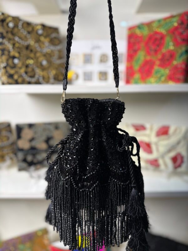 Makhmal Exclsuive Black Bird Potlee bag